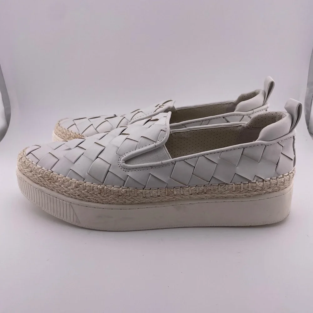 Franco Sarto White Woven Leather Platform Espadrille Slip On Sneakers Women's 8M